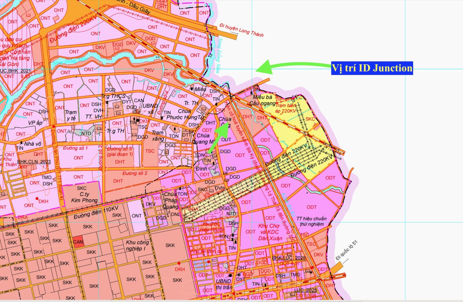 Vị trí ID Junction trên bản đồ quy hoạch sử dụng đất 